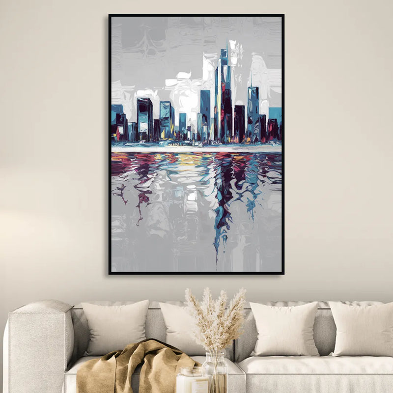 Mobile Abstract Cityscape Living Room - Black Canvas Wall Art