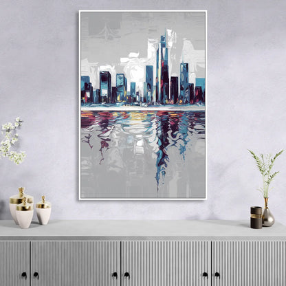 Mobile Abstract Cityscape Living Room - White Canvas Wall Art