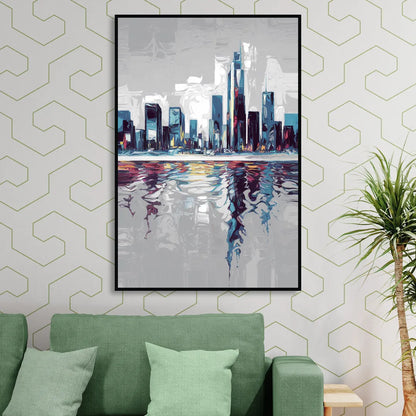 Mobile Abstract Cityscape Sitting Room - Black Canvas Wall Art