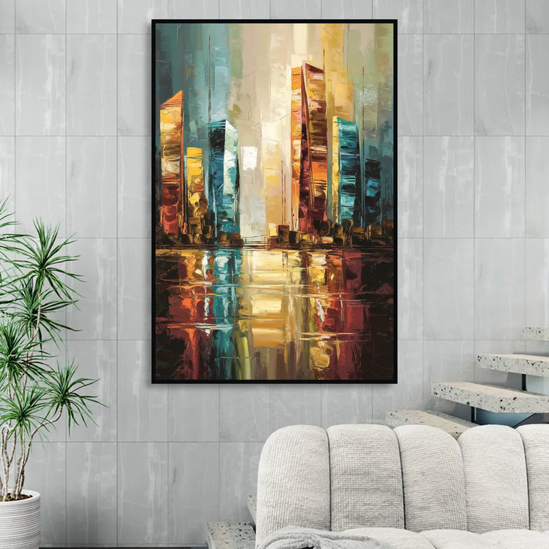 Mobile Abstract Cityscape Modern Sitting Room - Black Canvas Wall Art