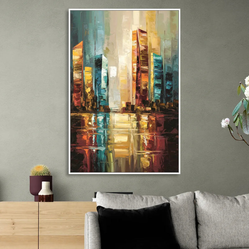 Mobile Abstract Cityscape Modern Living Room - White Canvas Wall Art
