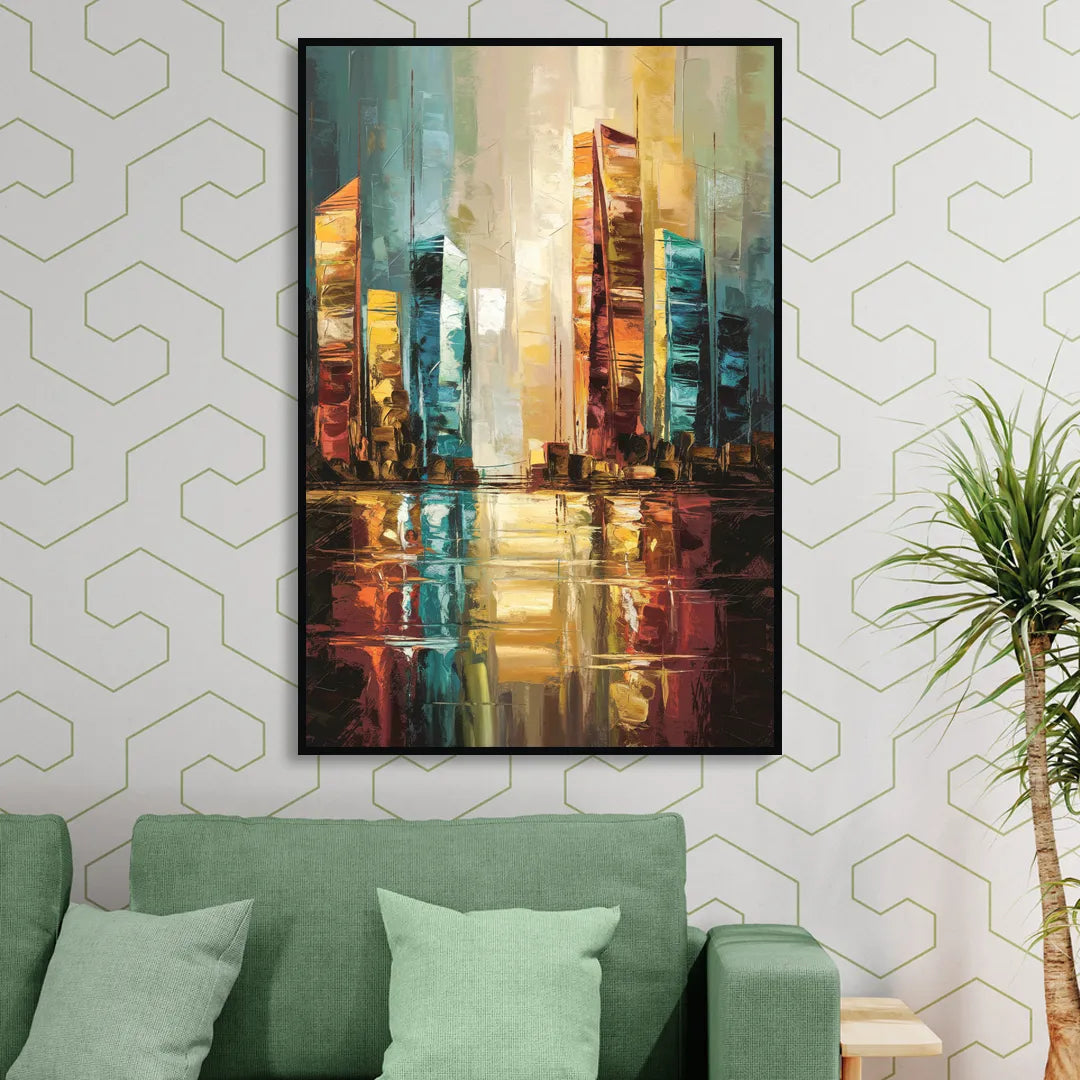 Mobile Abstract Cityscape Modern Living Room - Black Canvas Wall Art