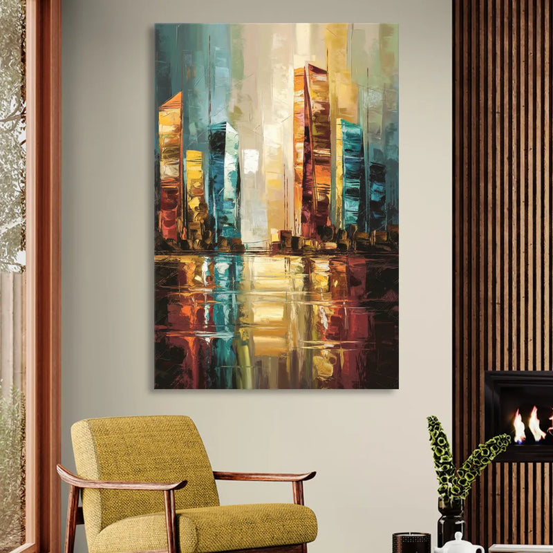 Mobile Abstract Cityscape Modern Sitting Room - Canvas Wall Art
