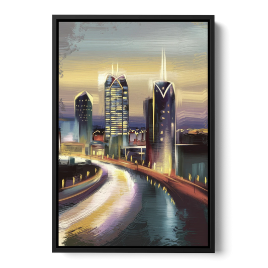 Mobile Downtown Aesthetic - Black Framed Canvas Wall Art - Front