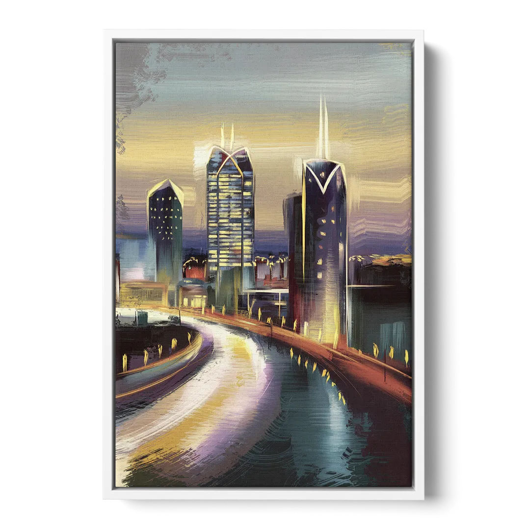 Mobile Downtown Aesthetic Front - White Canvas Wall Art