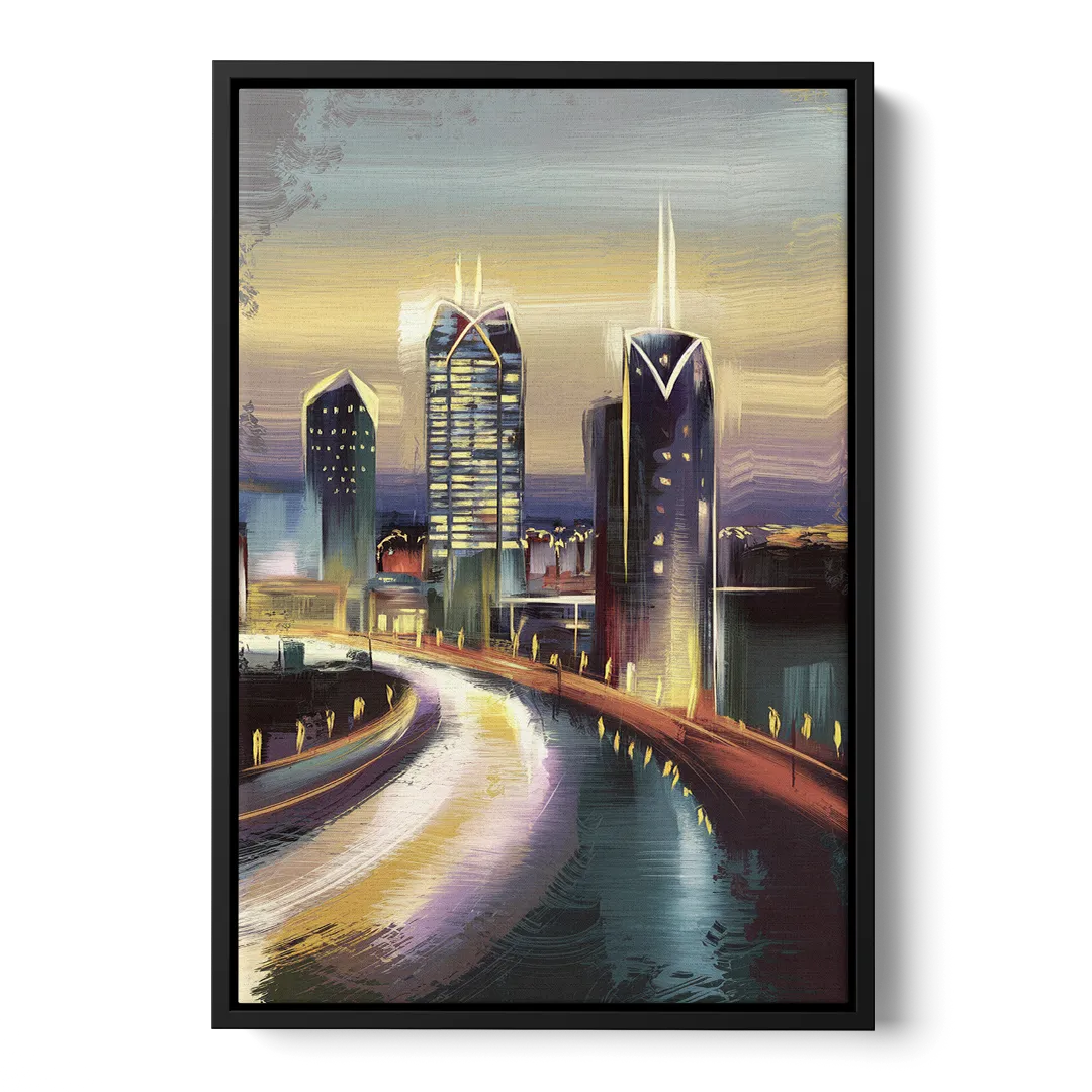 Mobile Downtown Aesthetic Front - Black Canvas Wall Art