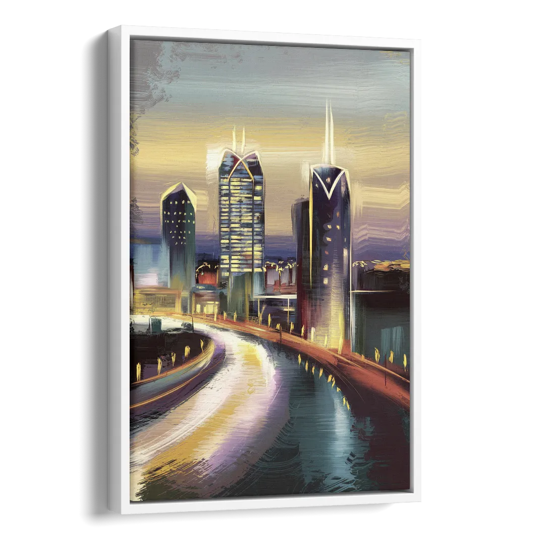 Mobile Downtown Aesthetic Side - White Canvas Wall Art