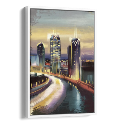 Mobile Downtown Aesthetic Side - White Canvas Wall Art