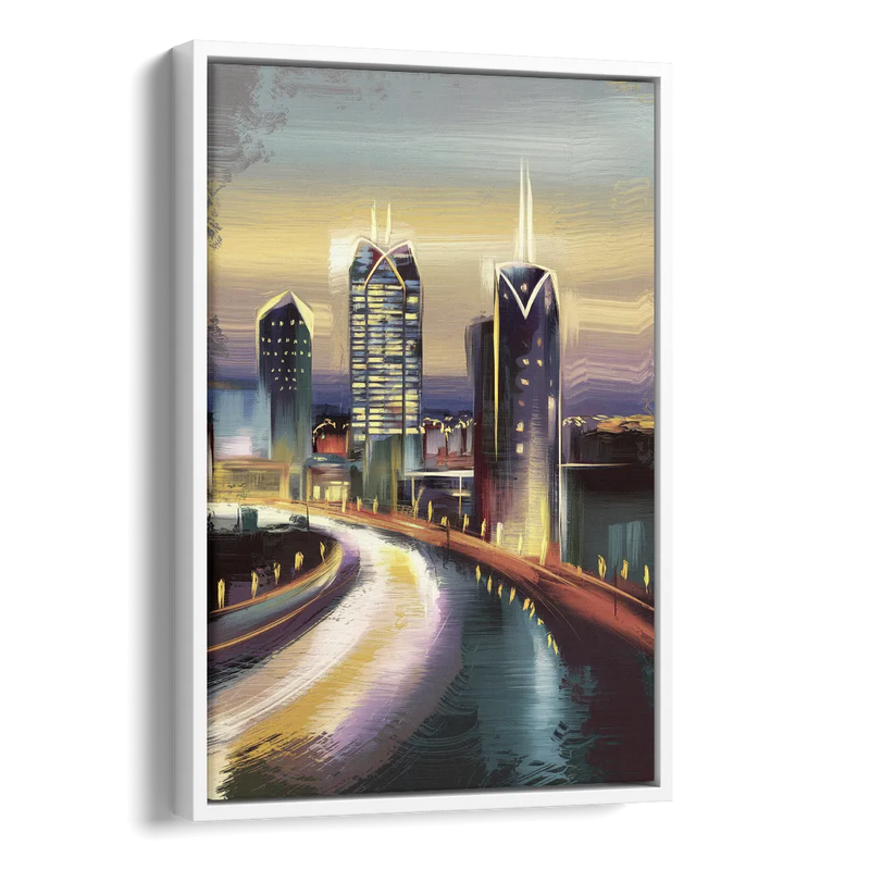 Mobile Downtown Aesthetic Side - White Canvas Wall Art
