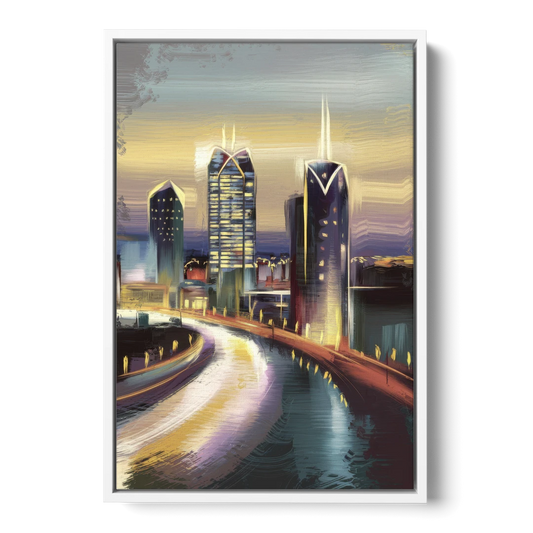 Mobile Downtown Aesthetic - White Framed Canvas Wall Art - Front