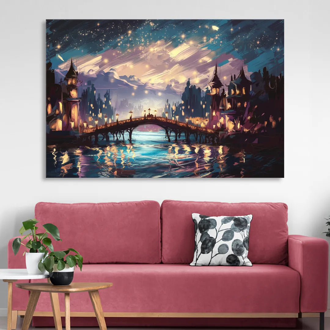 Mobile Nightscape Glow Living Room - Canvas Wall Art