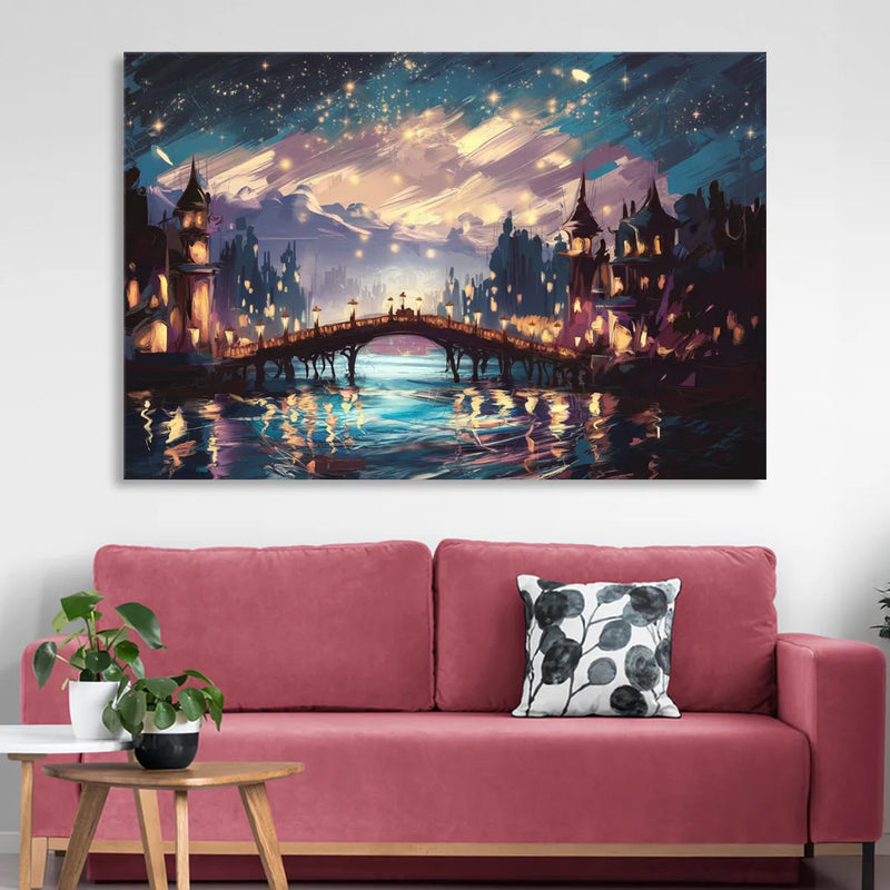 Mobile Nightscape Glow Living Room - Canvas Wall Art