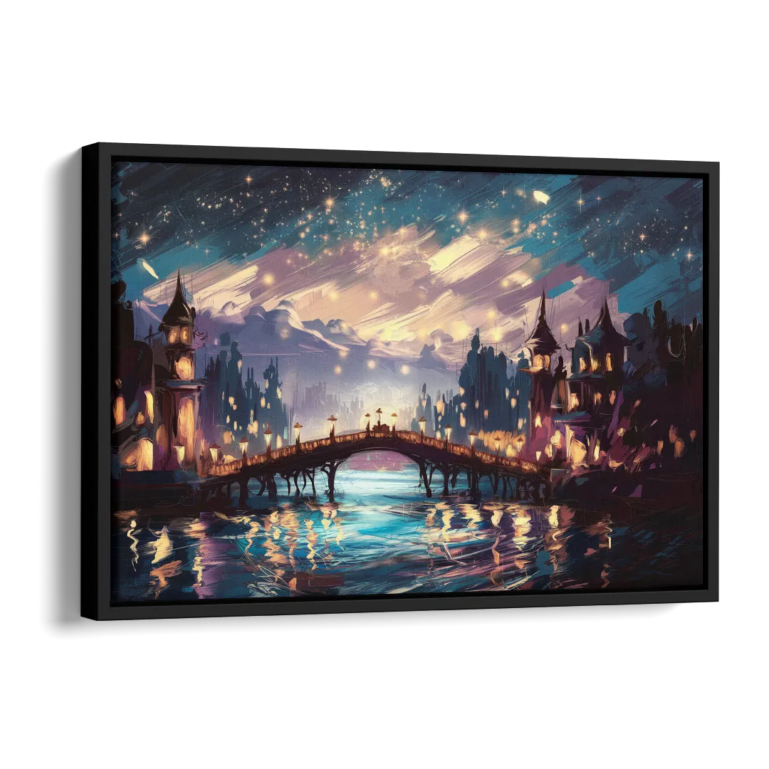 Mobile Nightscape Glow Side - Black Canvas Wall Art