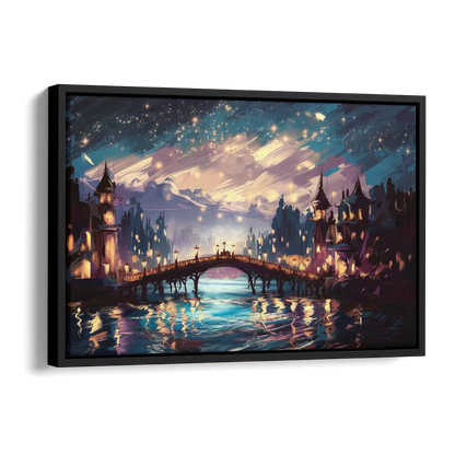 Mobile Nightscape Glow Side - Black Canvas Wall Art