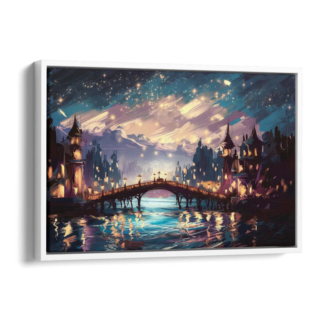 Mobile Nightscape Glow Side - White Canvas Wall Art