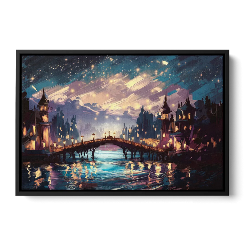 Mobile Nightscape Glow Front - Black Canvas Wall Art