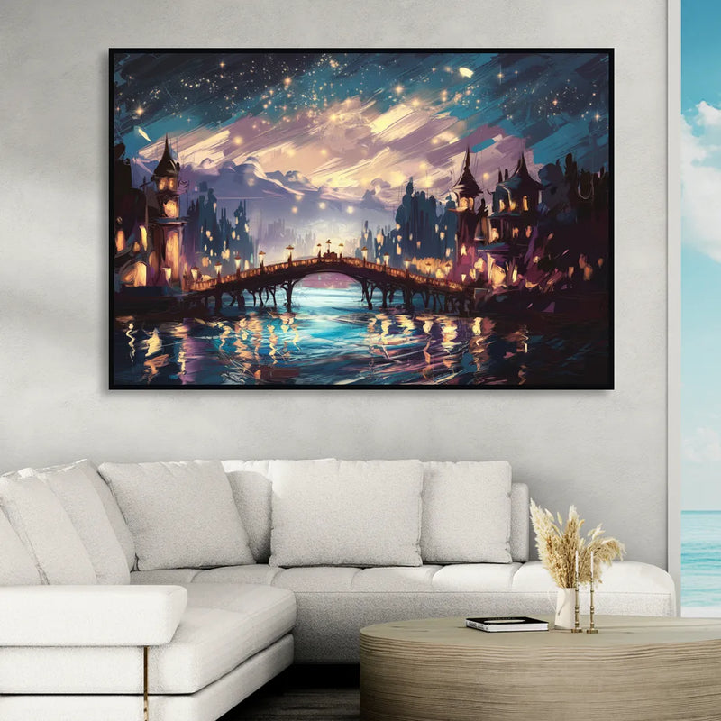 Mobile Nightscape Glow Living Room - Black Canvas Wall Art