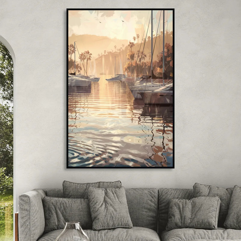 Mobile Scenic Harbor Sitting Room - Black Canvas Wall Art