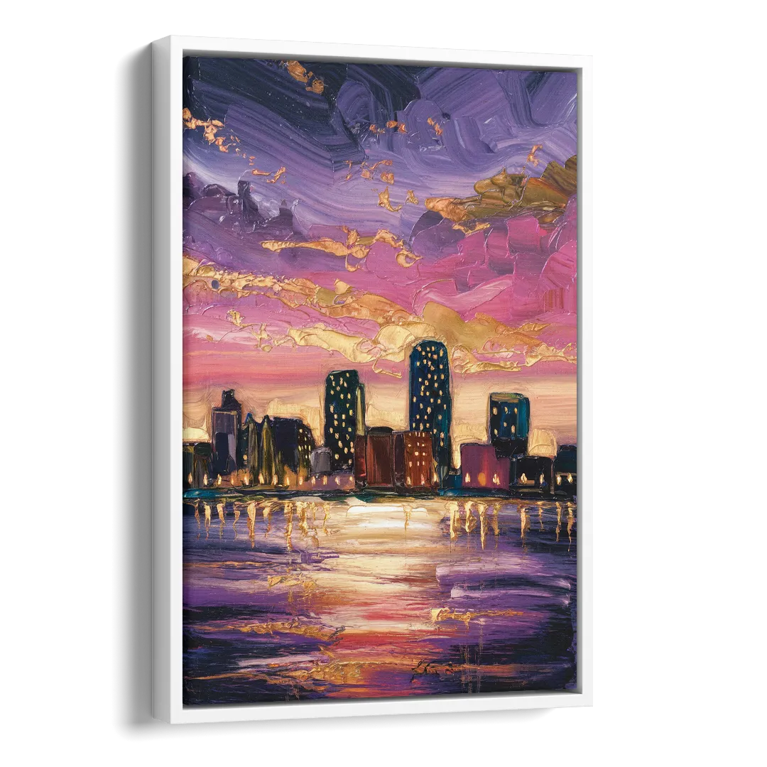 Mobile Skyline Sunset Side - White Canvas Wall Art