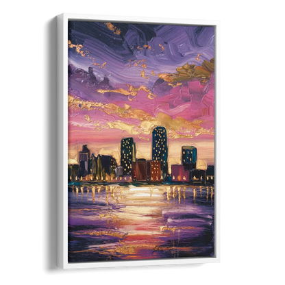 Mobile Skyline Sunset Side - White Canvas Wall Art