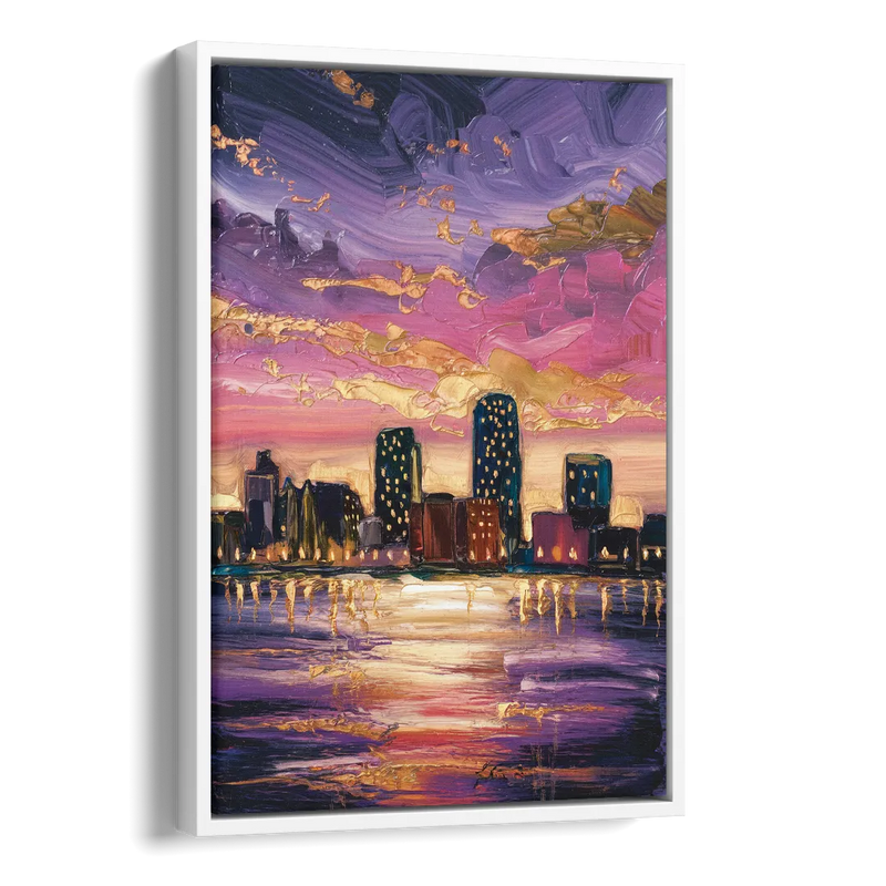 Mobile Skyline Sunset Side - White Canvas Wall Art