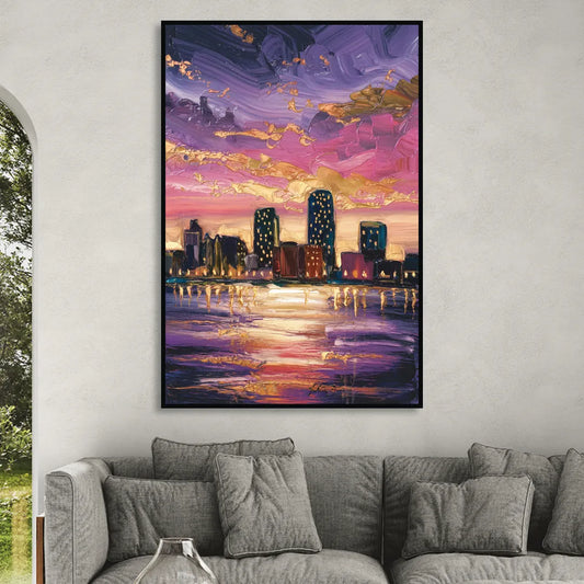 Mobile Skyline Sunset Living Room - Black Canvas Wall Art