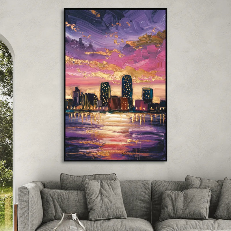 Mobile Skyline Sunset Living Room - Black Canvas Wall Art