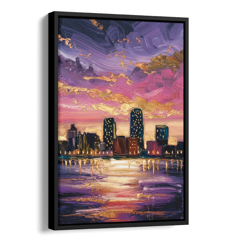 Mobile Skyline Sunset Side - Black Canvas Wall Art