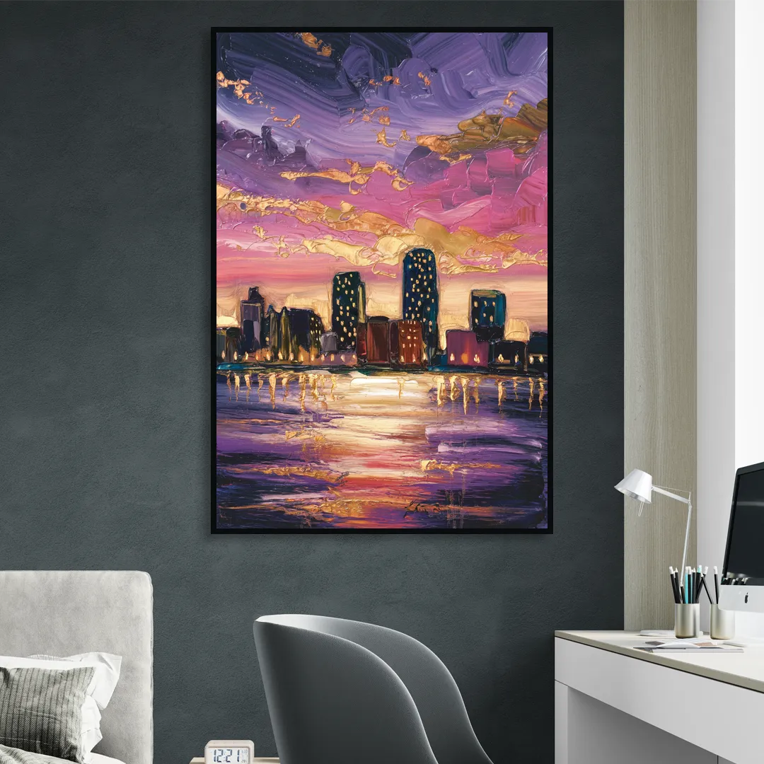 Mobile Skyline Sunset Sitting Room - Black Canvas Wall Art