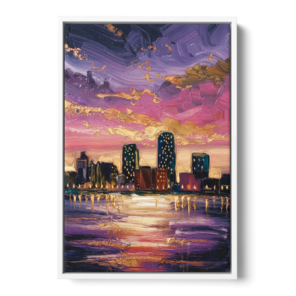 Mobile Skyline Sunset Front - White Canvas Wall Art