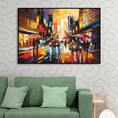 Mobile Vibrant Streets Living Room - Black Canvas Wall Art