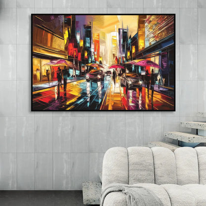 Mobile Vibrant Streets Sitting Room - Black Canvas Wall Art