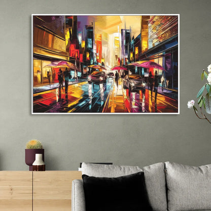 Mobile Vibrant Streets Living Room - White Canvas Wall Art