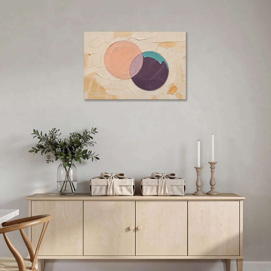 Modern Abstract Overlapping Peach and Plum Discs - Canvas Wall Art - Coffee Table - 36x24