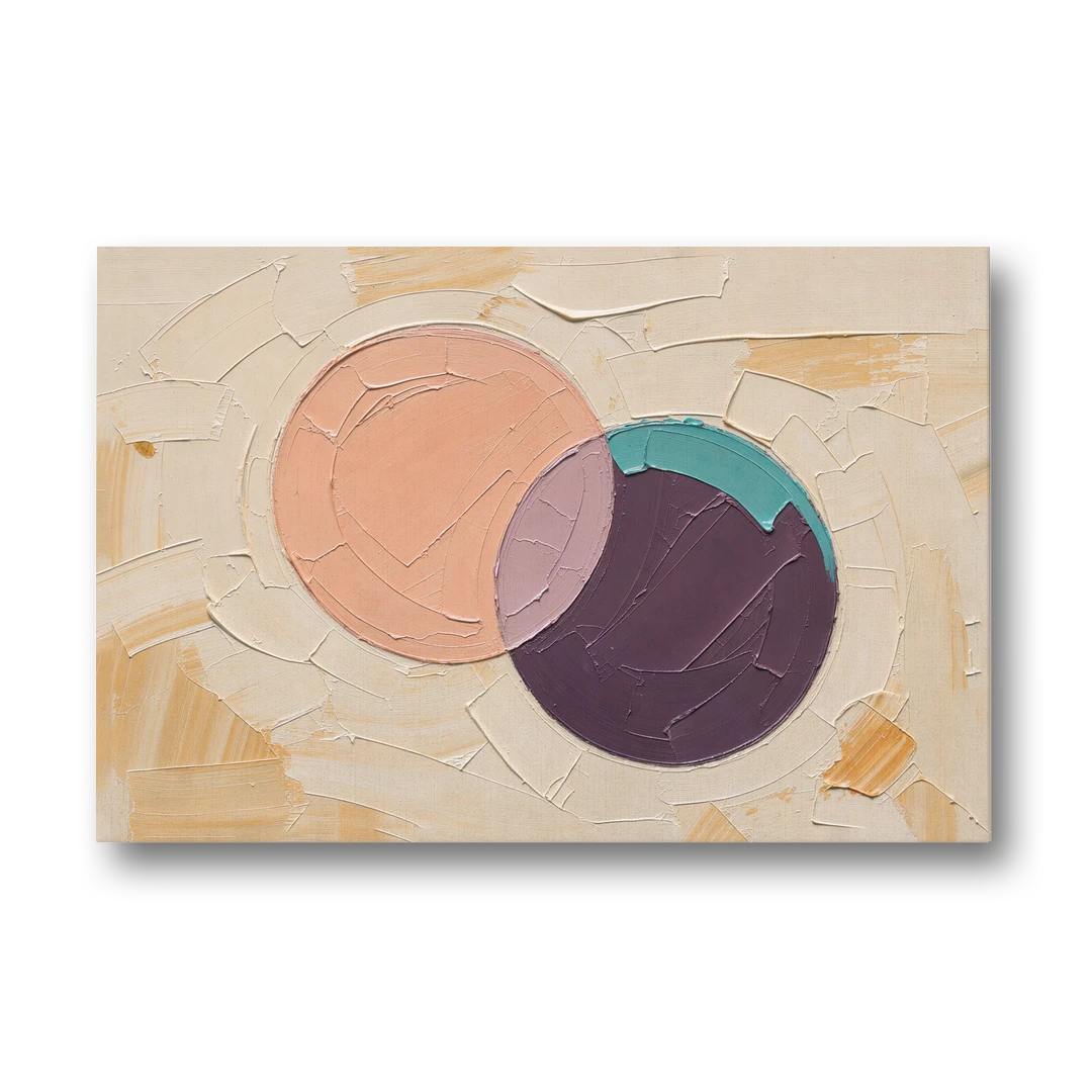 Modern Abstract Overlapping Peach and Plum Discs - Canvas Wall Art - Front