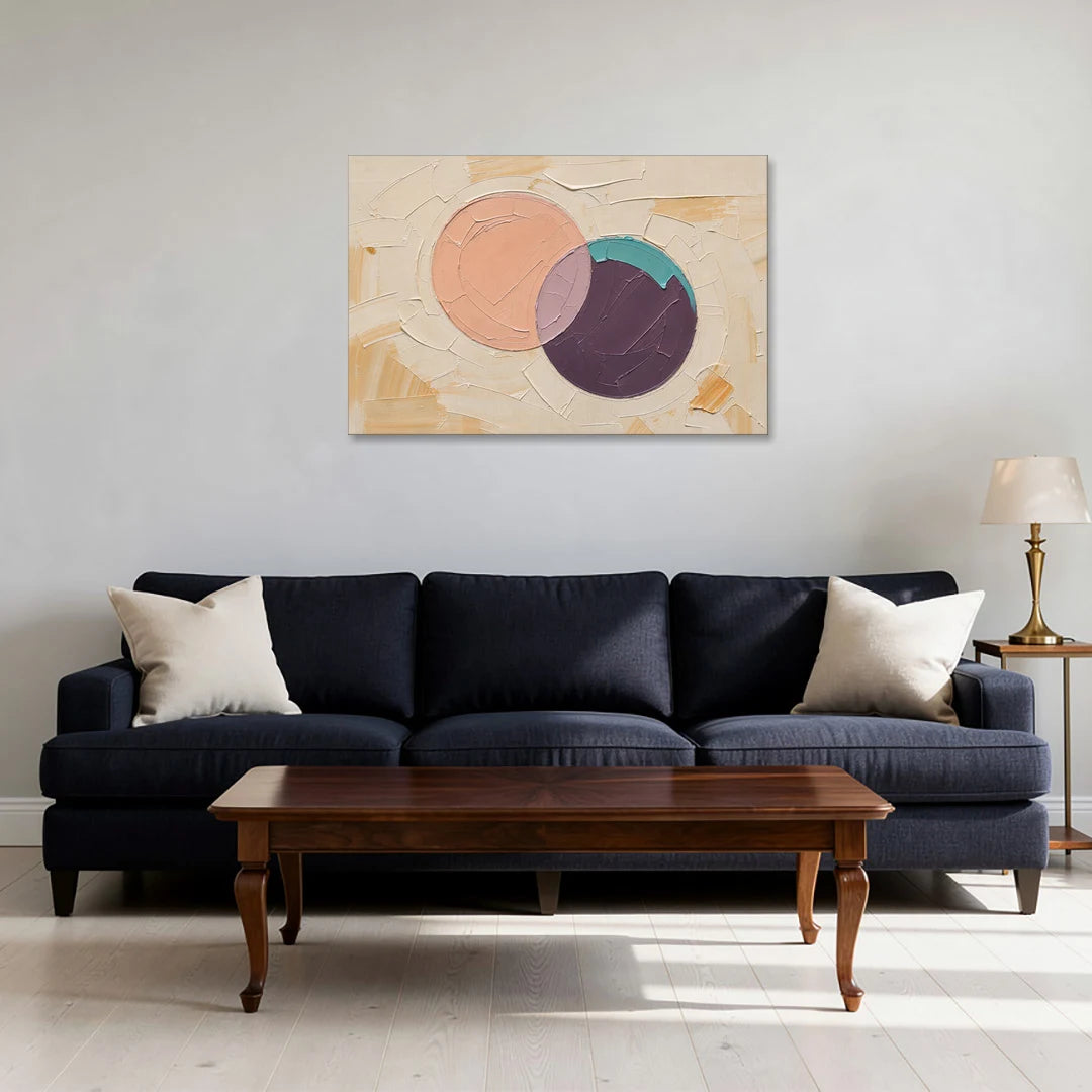 Modern Abstract Overlapping Peach and Plum Discs - Canvas Wall Art - Sofa - 36x24