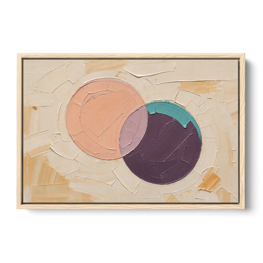 Modern Abstract Overlapping Peach and Plum Discs - Oak Framed Canvas Wall Art - Front