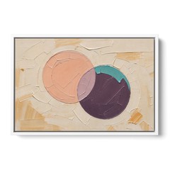 Modern Abstract Overlapping Peach and Plum Discs - White Framed Canvas Wall Art - Front