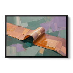 Modern Abstract Painting with Rolling Peach Ribbon - Black Framed Canvas Wall Art - Front