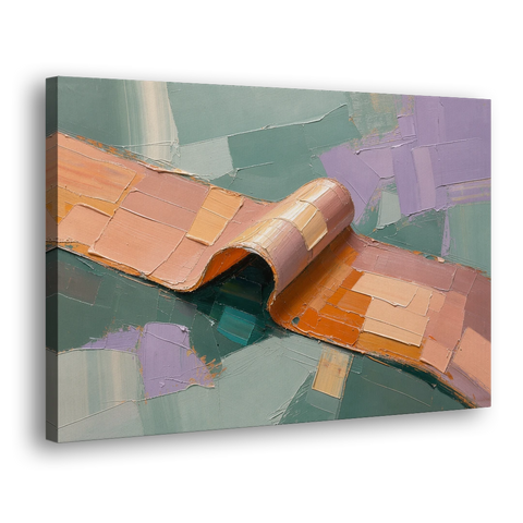 Modern Abstract Painting with Rolling Peach Ribbon - Canvas Wall Art - Side