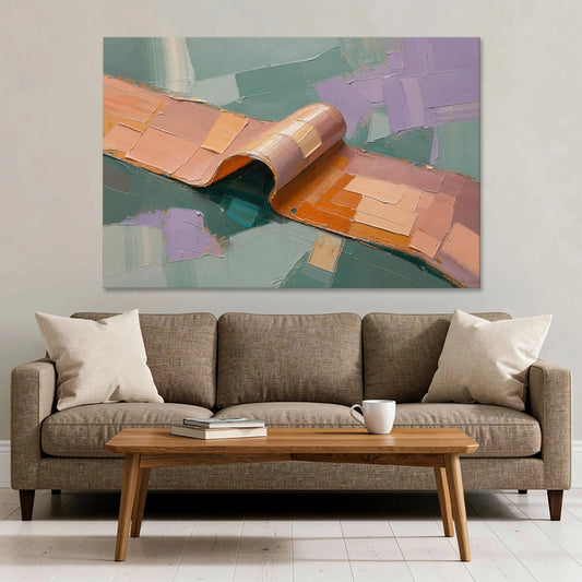Modern Abstract Painting with Rolling Peach Ribbon - Canvas Wall Art - Sofa - 60x40