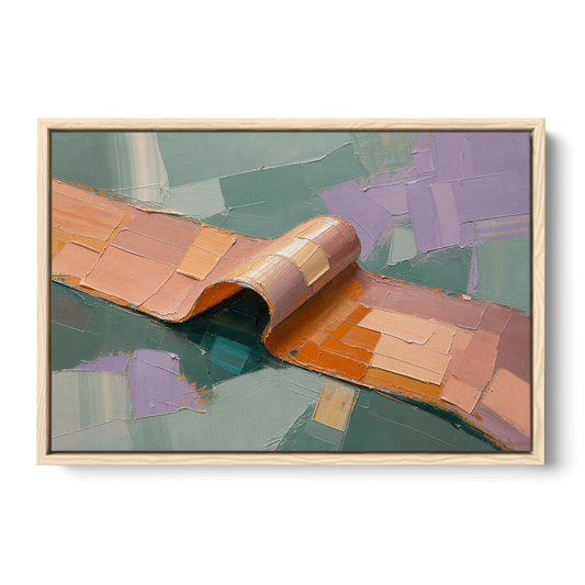 Modern Abstract Painting with Rolling Peach Ribbon - Oak Framed Canvas Wall Art - Front