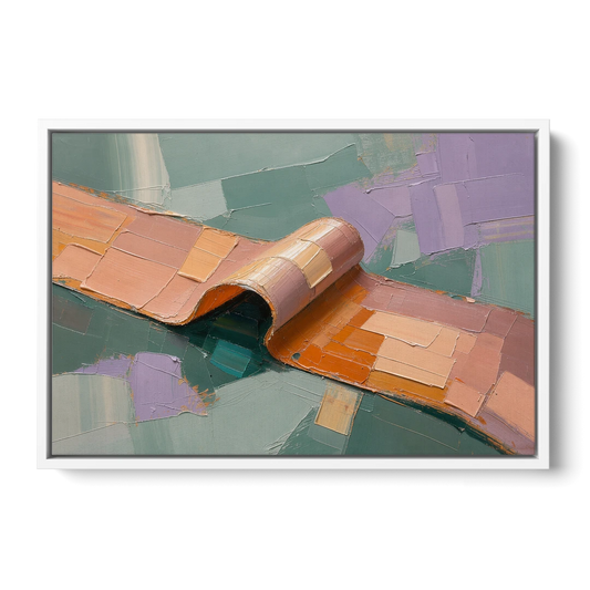 Modern Abstract Painting with Rolling Peach Ribbon - White Framed Canvas Wall Art - Front