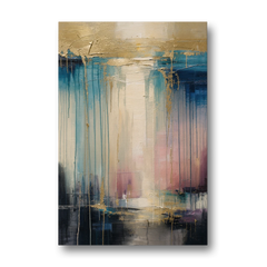 Modern Abstract Teal and Gold Veil Rain - Canvas Wall Art - Front
