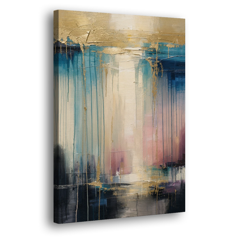 Modern Abstract Teal and Gold Veil Rain - Canvas Wall Art - Side