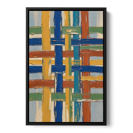 Modern Abstract Woven Color Lattice - Black Framed Canvas Wall Art - Front