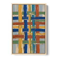 Modern Abstract Woven Color Lattice - Oak Framed Canvas Wall Art - Front