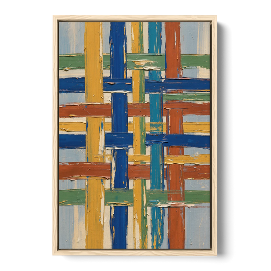 Modern Abstract Woven Color Lattice - Oak Framed Canvas Wall Art - Front