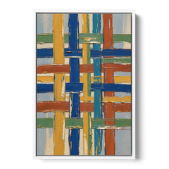 Modern Abstract Woven Color Lattice - White Framed Canvas Wall Art - Front