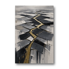 Modern Black White and Gold Abstract Fissure - Canvas Wall Art - Front